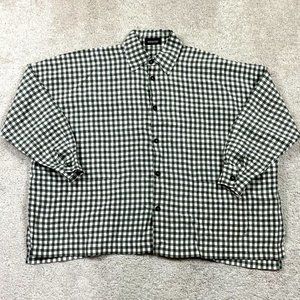 Eskandar Womens 100% Linen Boxy Shirt Blouse Top Green Gingham Plaid Size 0